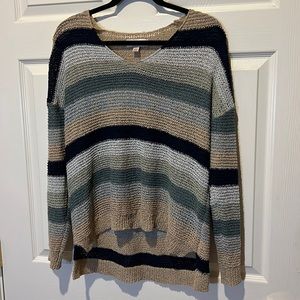 Knox Rose Vneck‎ Knit Coastal Colored Striped Boxy Sweater Top, Sz Large